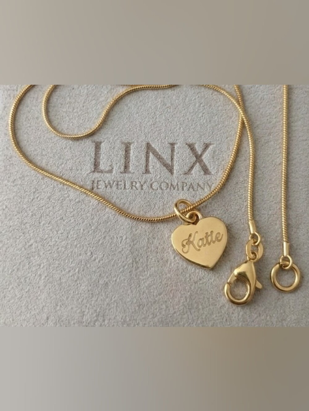 20in Yellow Gold Snake Chain Necklace With Personalized Name Heart Charm